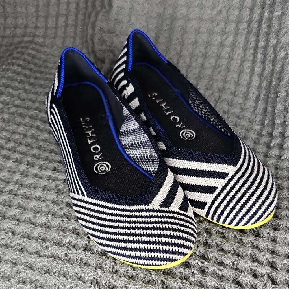 Rothy's Navy and White Striped Flats